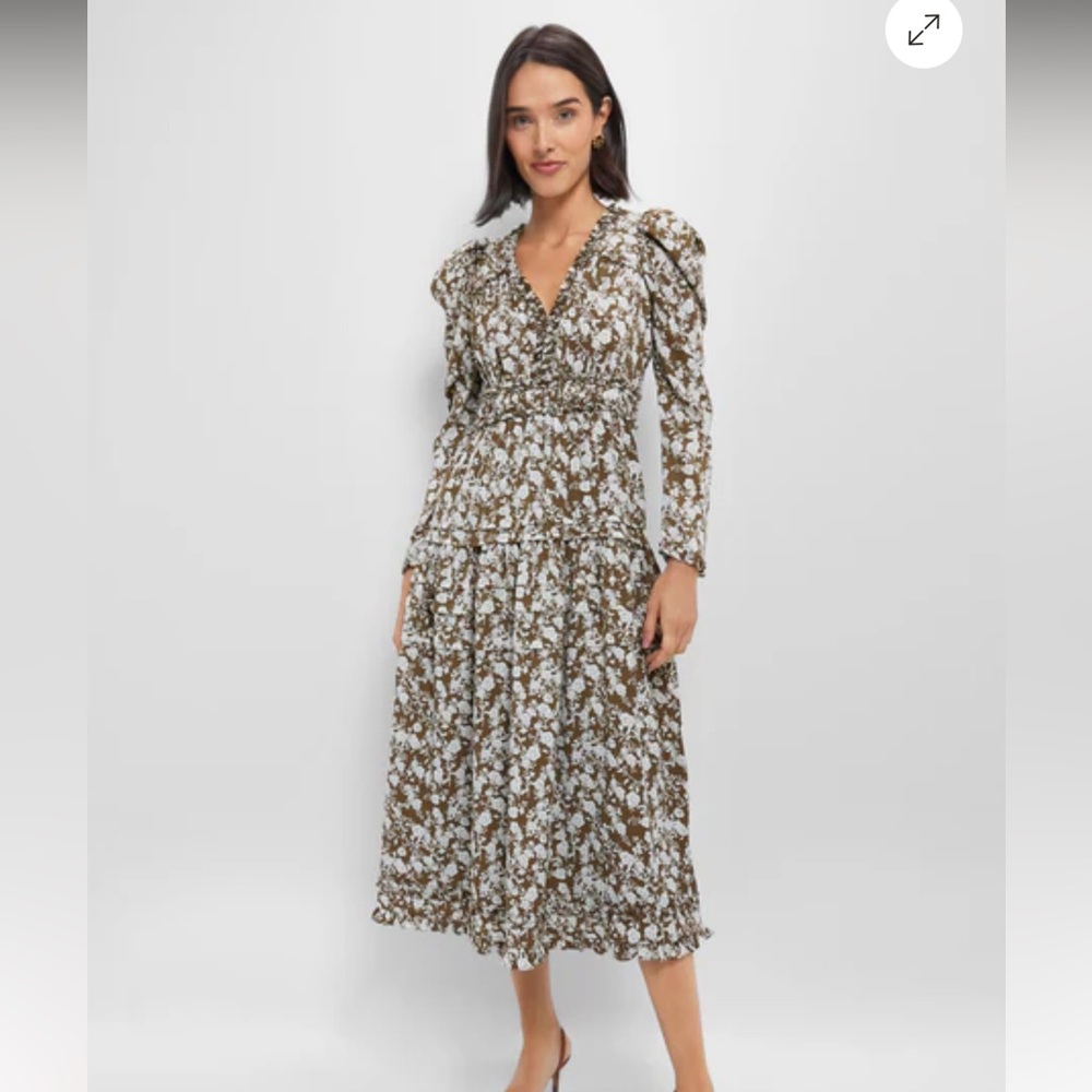Tuckernuck Olive Floral Renee Ruffle Midi Dress